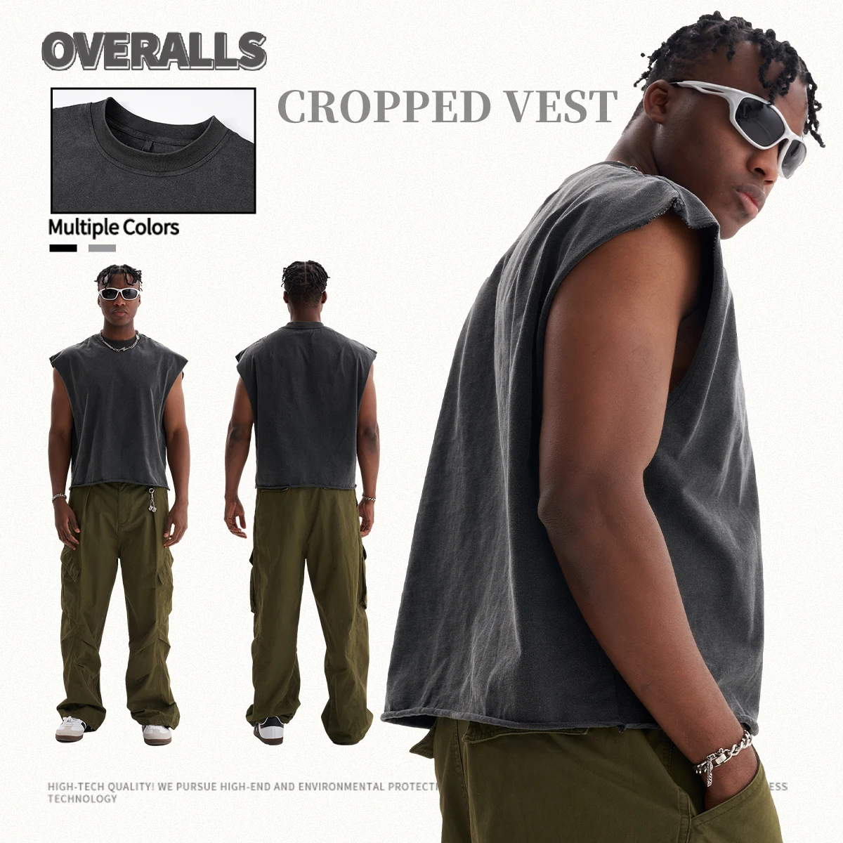 high quality heavyweight wash cropp vest custom black cropped boxy fit sleeveless tank top tee shirts