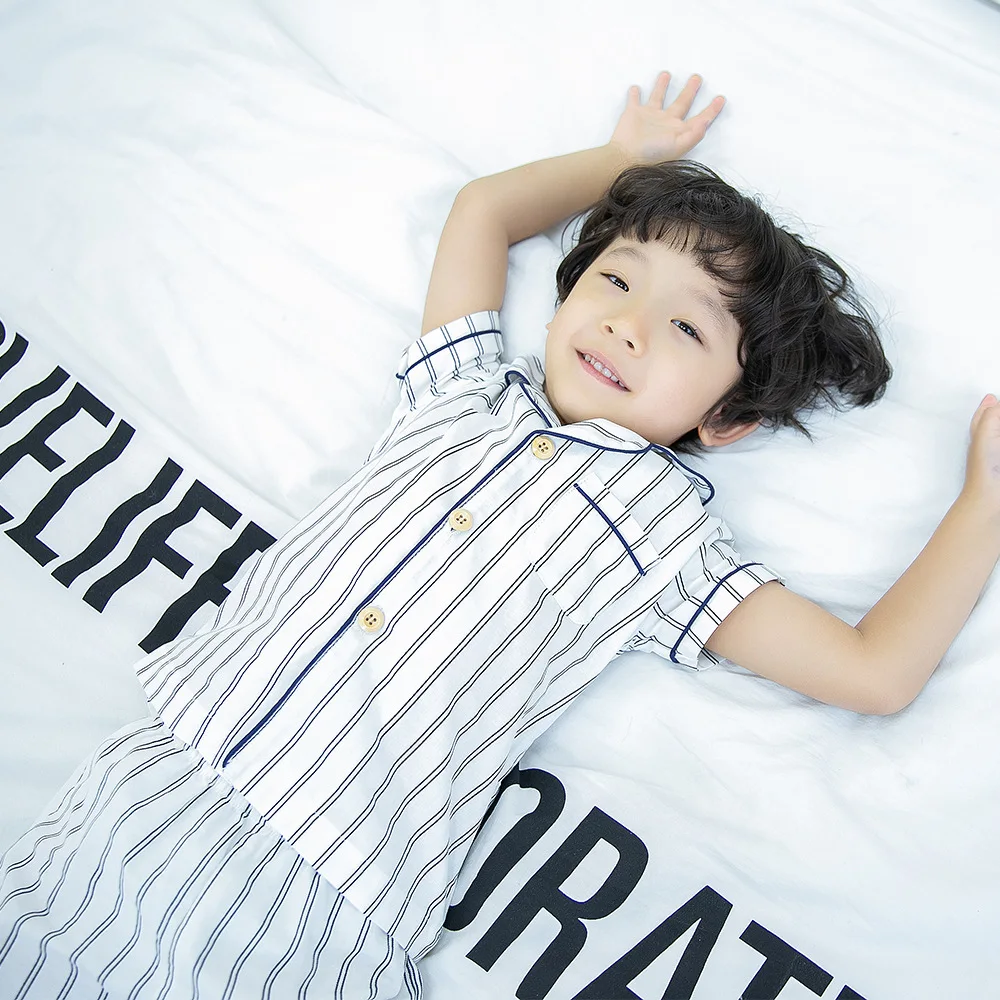
wholesale striped pyjamas 2 piece set children cotton pyjamas 