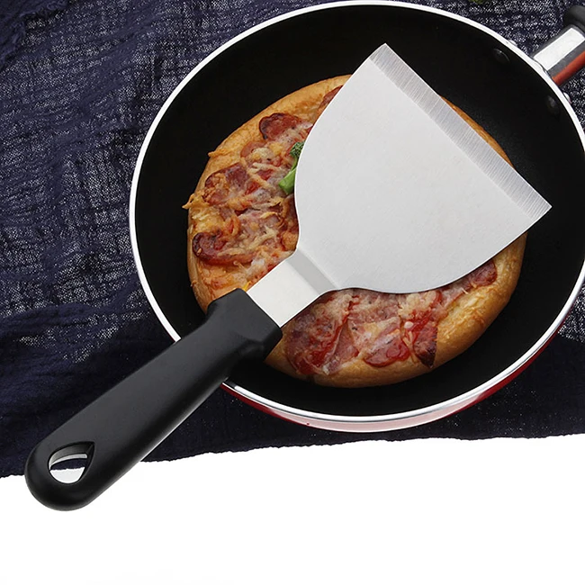 BBQ Grill Kitchen Steel Steak Frying Turner With Plastic Handle Scraper With Cutting Edge,Pizza & Pancake Shovel,Fish Spatula,