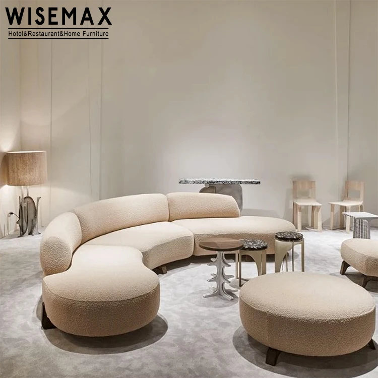 WISEMAX FURNITURE New italy style modern curved design long fabric sofa for living room hotel