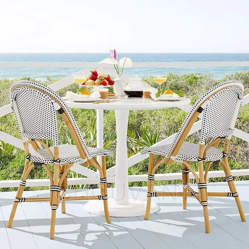 On sale Outdoor lawn furniture bamboo look patio PE wicker restaurant dinner arm rattan chair rattan chair garden chair