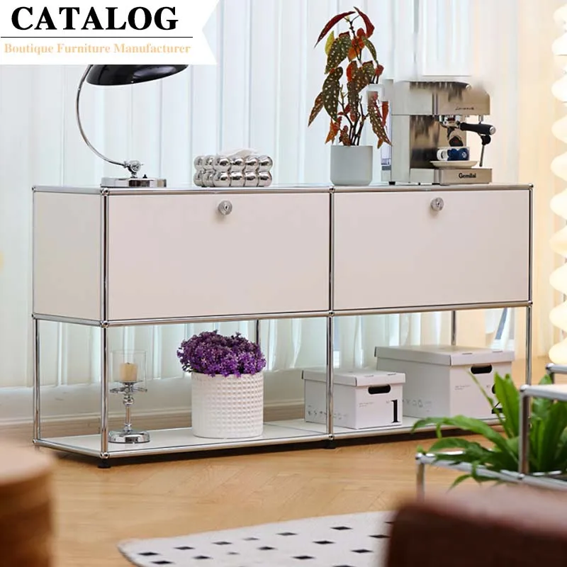 CATALOG Luxurious Side Cabinet Living Room Stainless Steel Sideboard For Villa Modern Console Buffet Cabinets