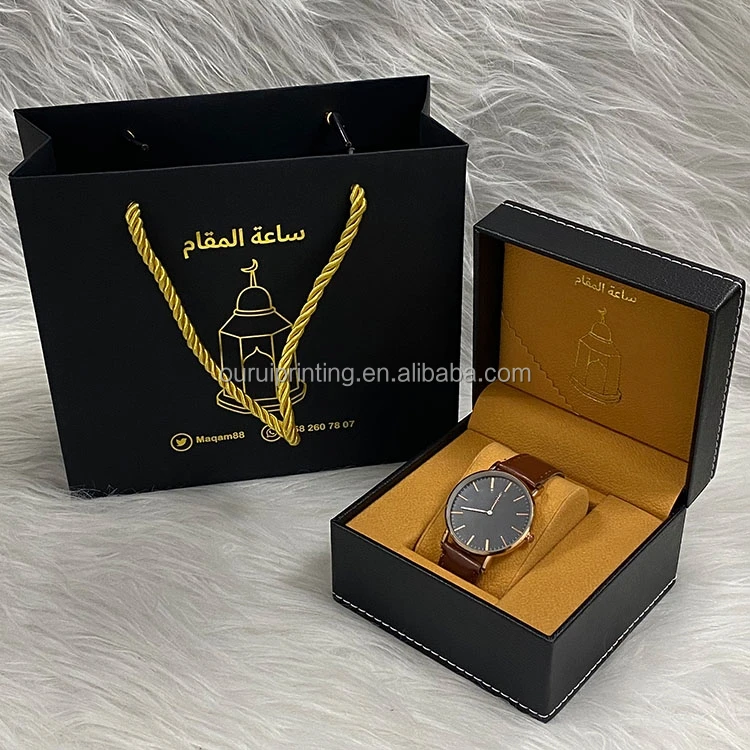 Black Luxury Pu Leather Watch Storage Packaging Gift Box Watch Box Custom Logo