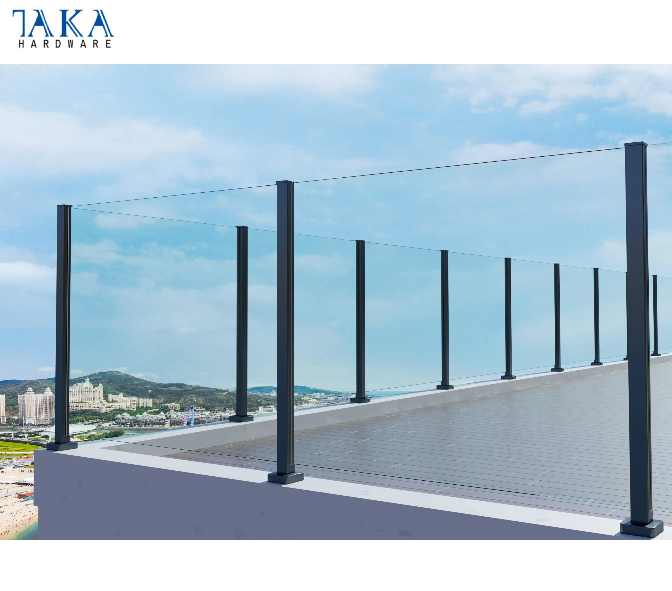 Balcony Railing Glass Fence Side Mounted Slotted Tube Post Outdoor Railing Stainless Steel Glass Railing Handrail Balustrade