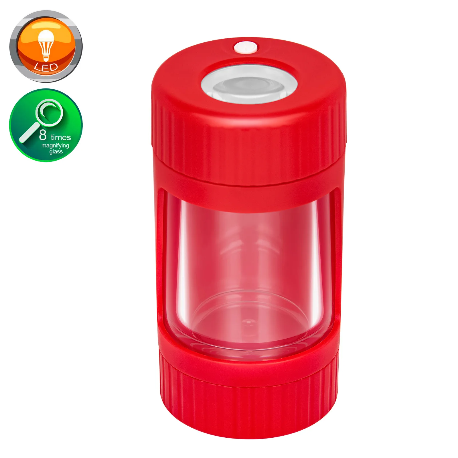 Small Plastic Light-Up LED Air Tight Herb Stash Storage Bottles Magnifying Glowing Mini Glass Cookie Mag Jars With Light