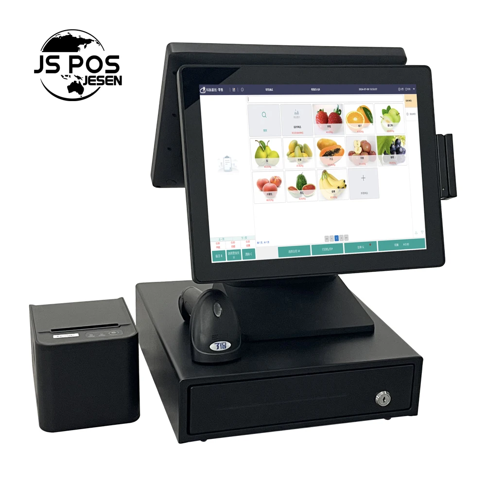 17/15 6/15 inch Desktop Cash Register All In 1 POS System Machine With Scanner/Printer/Drawer For Retail/Restaurant/Supermarket