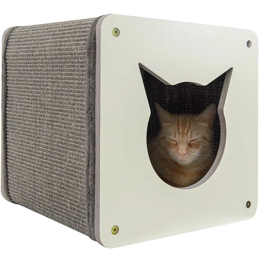Modern Square Cozy Condo Cat Nest Wooden Small Cage Cave Scratcher Board Cat Litter Box Hide Castle Pet Houses & Furniture Solid