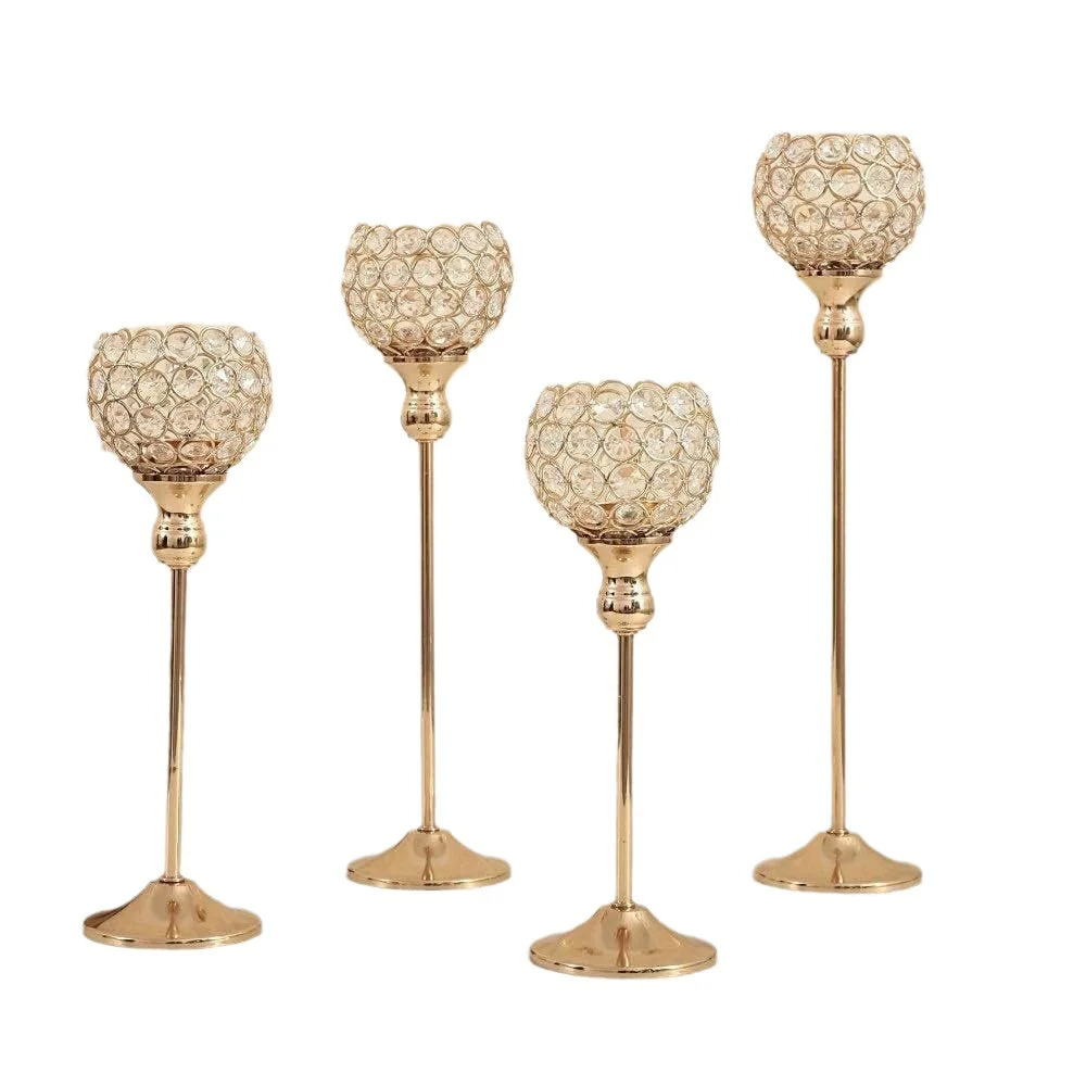 Home Decor Gold Glass Candlestick Stand Silver Metal Crystal Candle Holders For Wedding Table