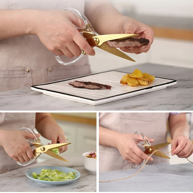 Russia Market Hot Sell Heavy Duty 8 Inch  Kitchen Scissors with Gold Coating and  Acrylic Handle