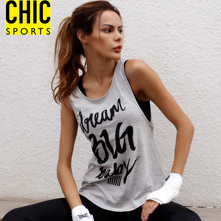 
Latest Women Letter Printed Workout Gym Fitness Wear Cut Out Back Sports Tank Top Yoga Vest 