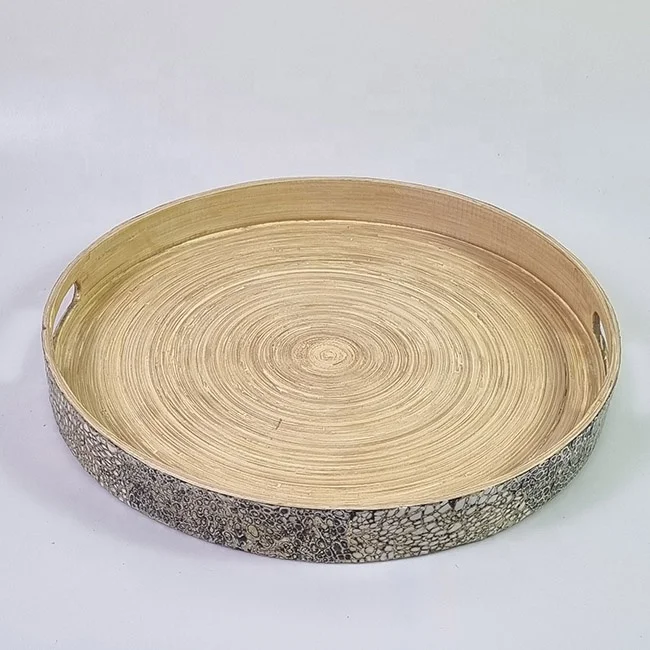 Manufacture Round Tray  Bamboo Decorative Serving Tray Plate Tray for Decoration Coffee shop Restaurant Hotel
