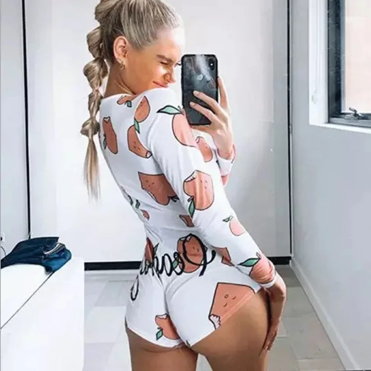 Women Onesie Pajama V Neck Bodycon Short Long Sleeve Bodysuit Sleepwear Romper Pajamas For Adult