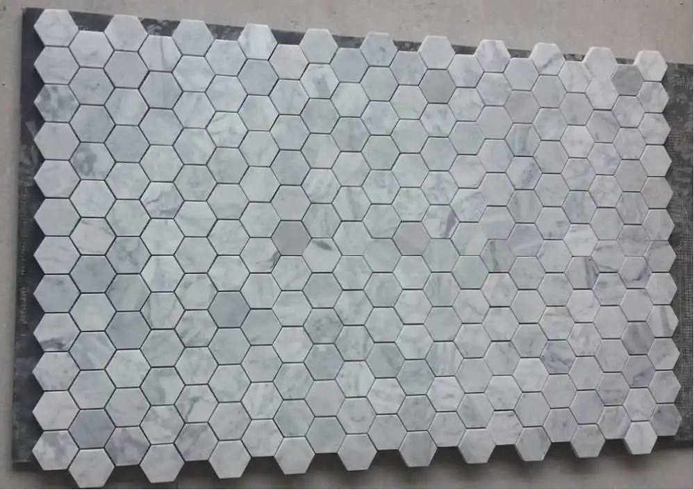 Серый Белый 48x48 мм каррарская белая Шестигранная мраморная мозаичная напольная