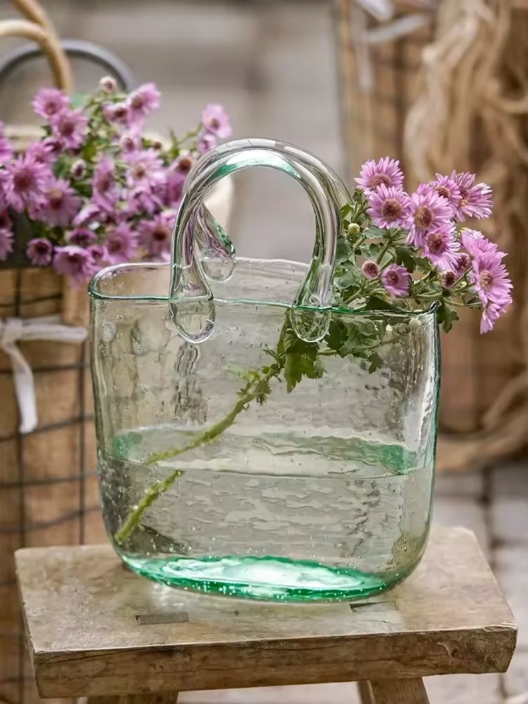Hot Selling New Home Decor Product Fashionable Glass Handbag-Shaped Flower Bag Vase Premium Crystal Vase