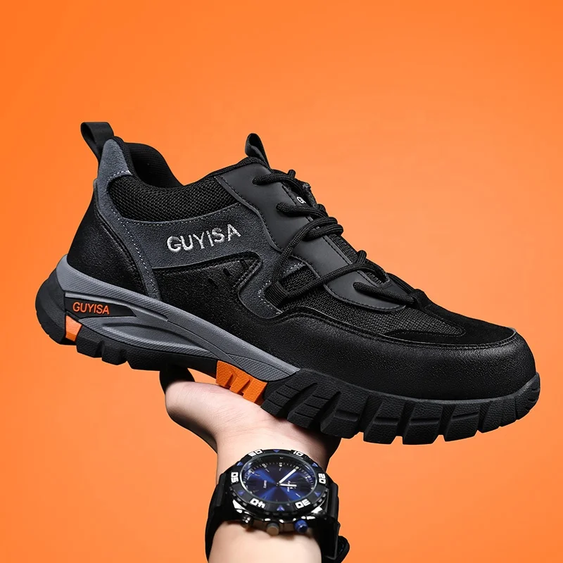 GUYISA Fashion safety shoes wear-resistant rubber sole waterproof microfiber leather steel toe safety shoes for outdoor