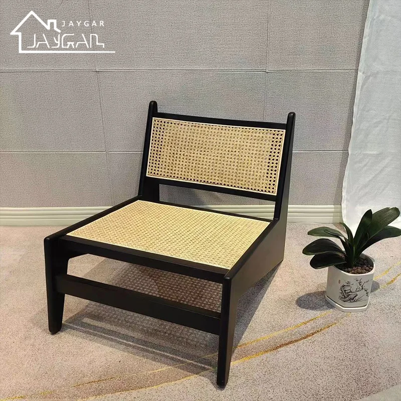 Designer solid oak wood scandinavian lounge chair style low back occasional woven cane chair accent cane chairs for living room