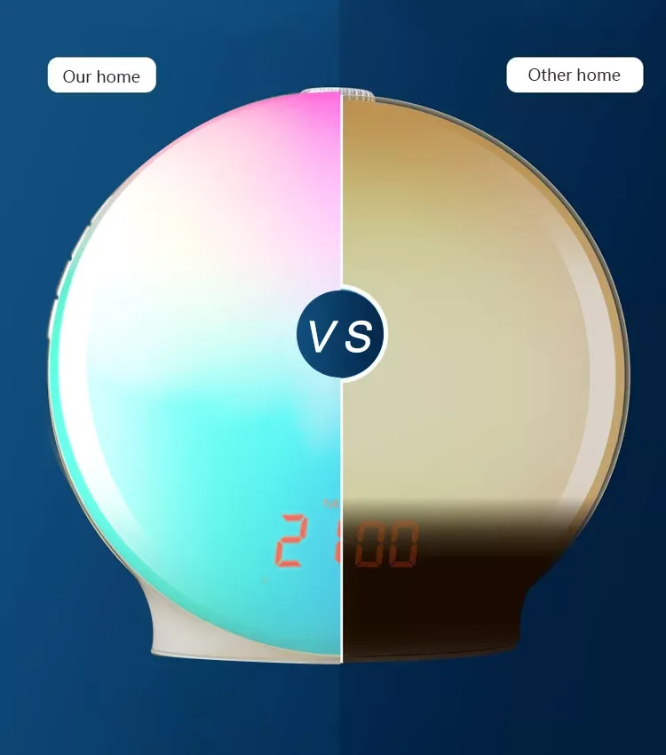 Multi-function Bedside Sunrise Wake Up Lamp With Double Alarm Clock Led RGB Symphony BT/FM Speaker White Noise Sounds Machine