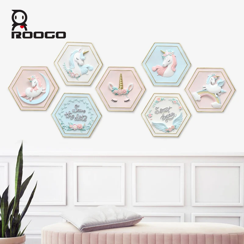Roogo Dream Unicorn Wall Hanging Vintage Style Resin 3D Metope Decorative Design