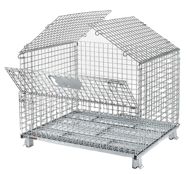 Foldable Warehouse Basket Lockable Stillage Pallet Secure Collapsible Wire Mesh Container Metal Storage Cages With Wheels