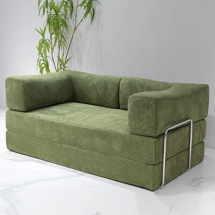 Foshan Manufacture Living Room Furniture Fabric Comfortable Rolled Vacuum Packed Green Machine Air Compressed Sofa Bed In A Box