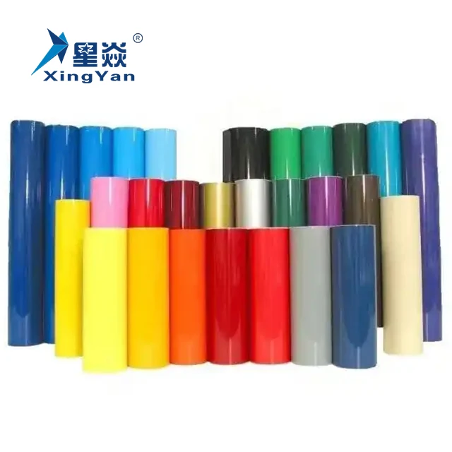Xingyan 50cm*25m Roll Rainbow Adhesive Leather Stickers Textile Cloths Heat transfer PU Vinyl for t-shirt printing machine