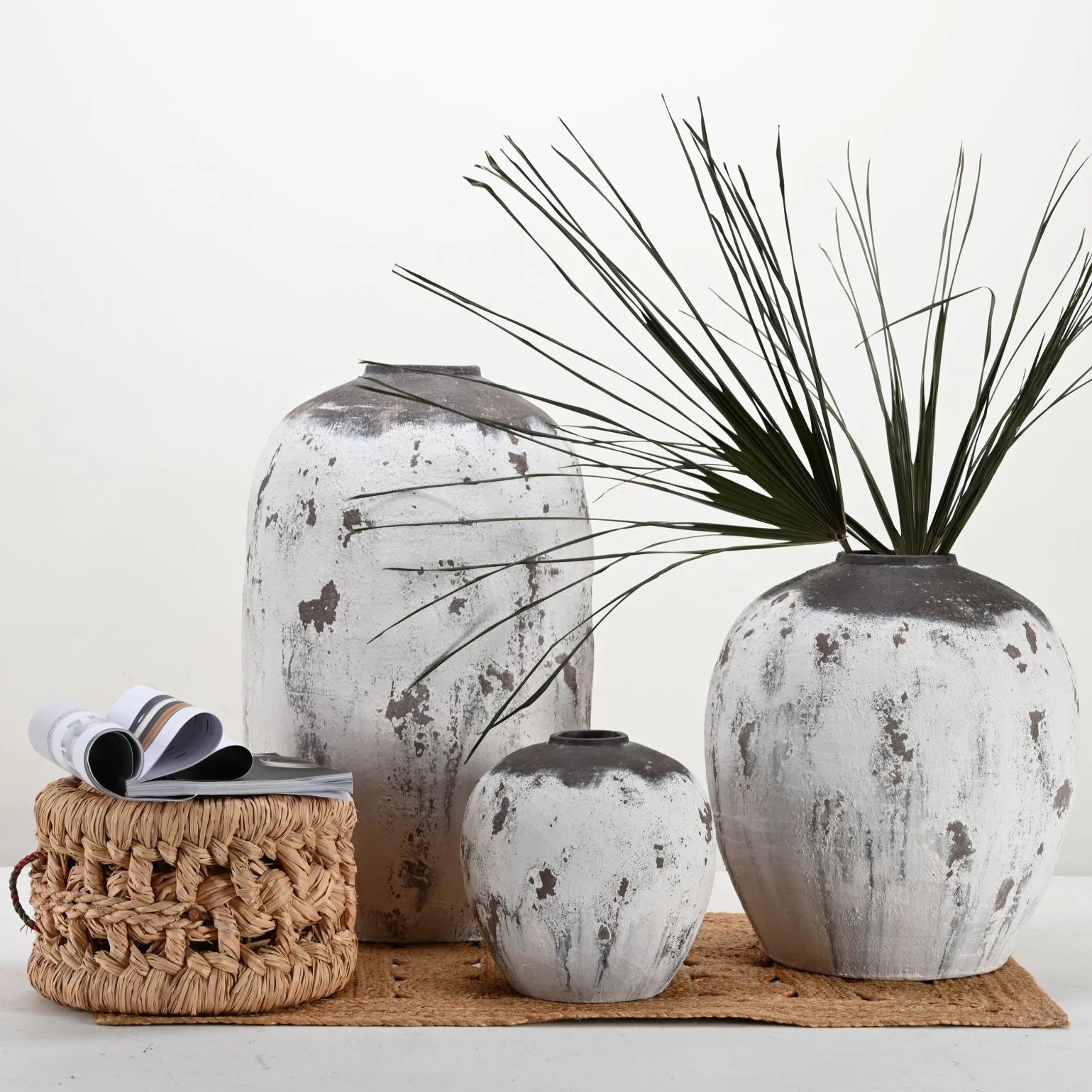 New Design Antique White Brown House Decoration Matte Flower Vases Pottery Large Floor Vase for Home Decor