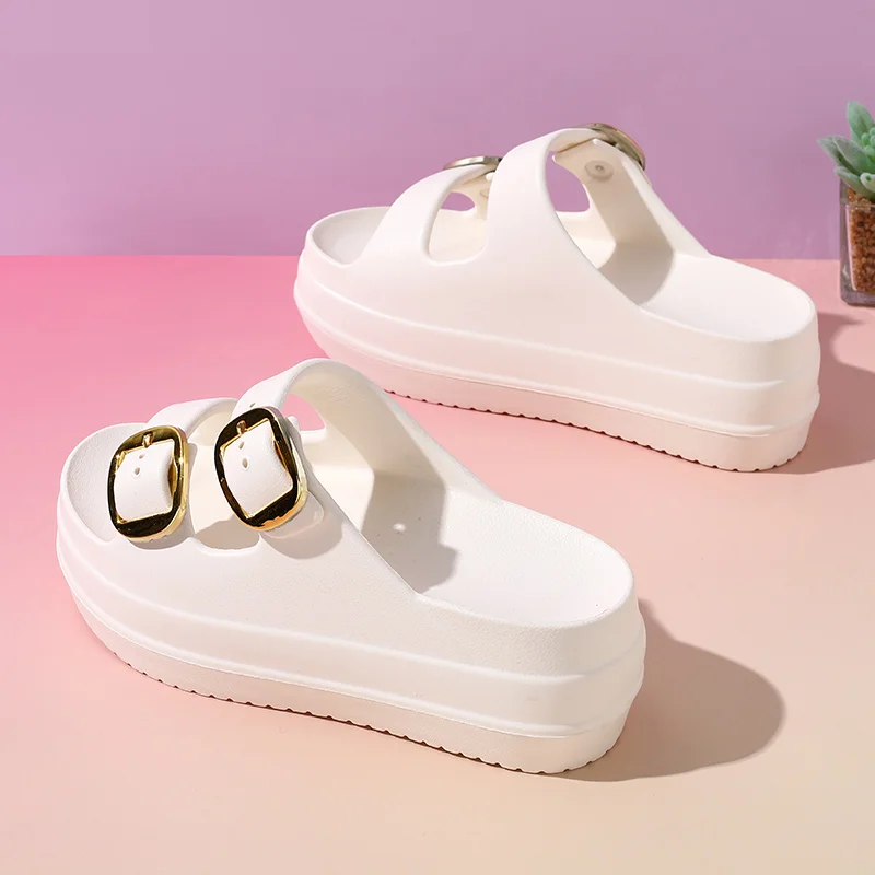 Summer New Lady Pure Color Flip-Flops Thick Bottom Anti-Slip Wear-Resistant Fashion Sandals Soft EVA Indoor Outdoor Beach Use