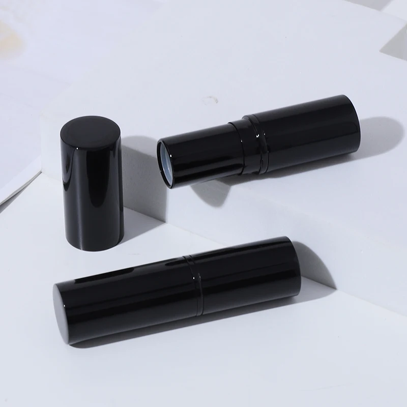 Solid Shiny Aluminium Metal Lip Balm Tube Black