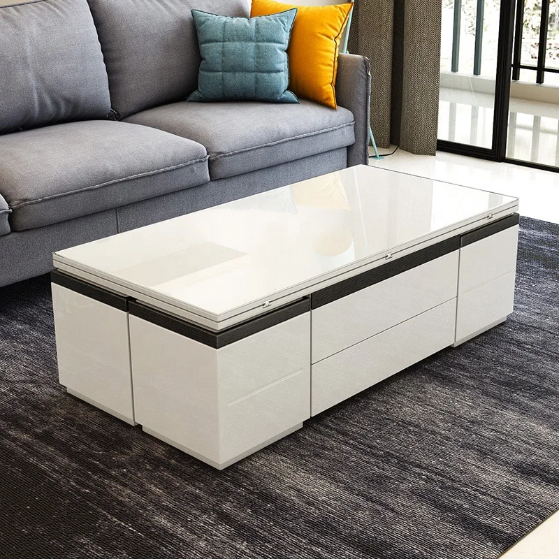 
Custom multifunction modern home furniture white tempered glass folding dining room expanding table 