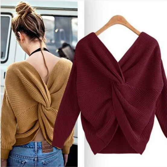v- neck women thin tight knitwear sweater