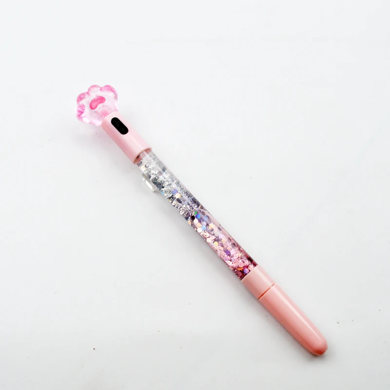Customized Logo New Style Cute Plastic Single Led Light 1.0MM Refill Black Ink Gel Pen