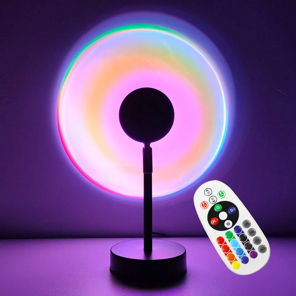 RGB закат лампа Современная Радужная проекционная с дистанционным управлением ночник