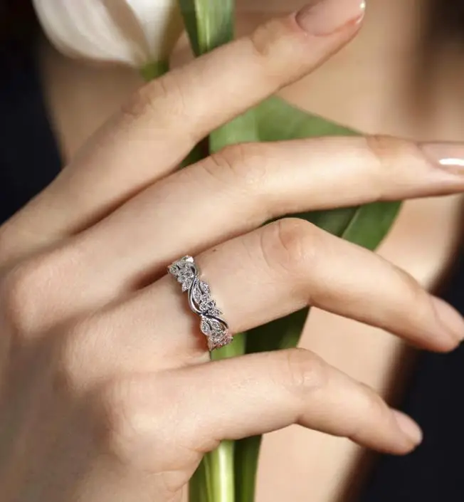 Wedding bands Set 14K White Gold  With Floral Design Couple Wedding Rings Set with Diamond Wholesale