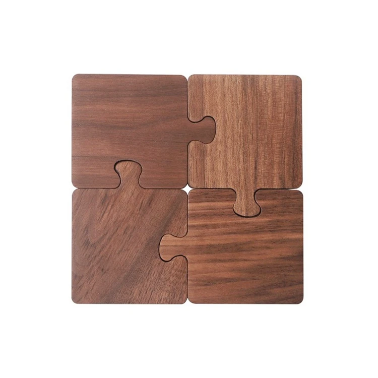 Wholesale Custom Logo Engravable Natural Unique Jigsaw Luxury Walnut Blank Wood Coaster