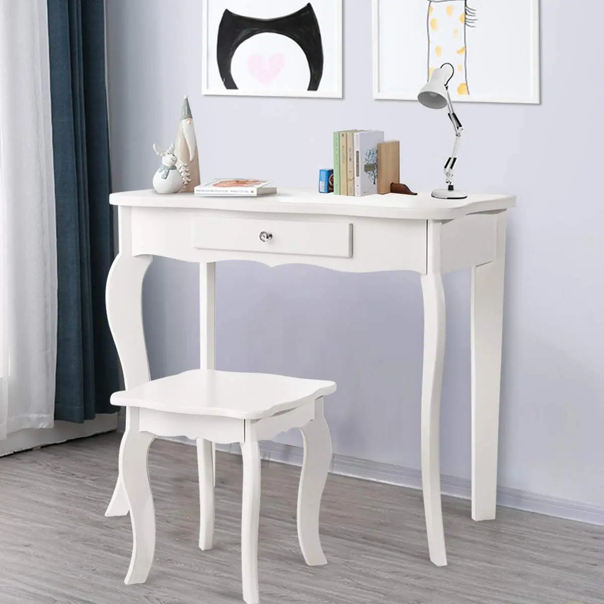 Detachable Design Kids Wooden Vanity Table and Stool Set Princess Makeup Dressing Table