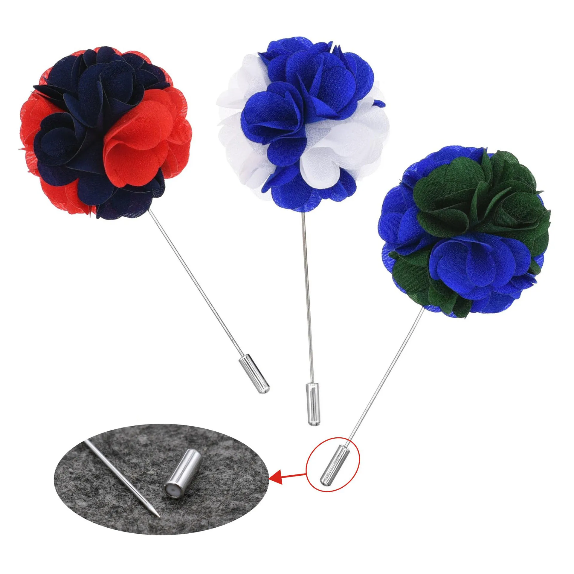 Best Selling Promotional Flower Lapel Pins Mens Brooch Silk Flower Pin In Various Color