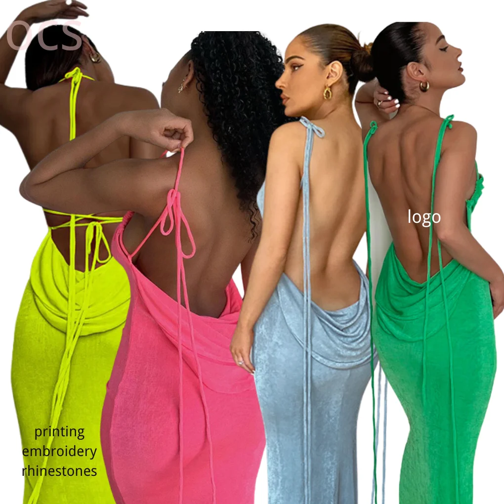 5 Color Ladies Elegant Backless Sexy Spaghetti Straps Prom Long Dress Party Solid Bodycon Open Back Women Maxi Dress Night Club (1600510963068)