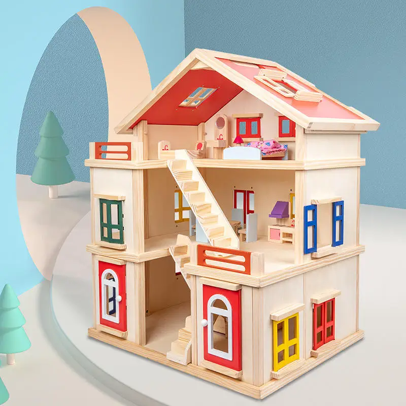 Wholesale 3d wooden miniature doll house kit diy doll house doll chair kids education wooden toy