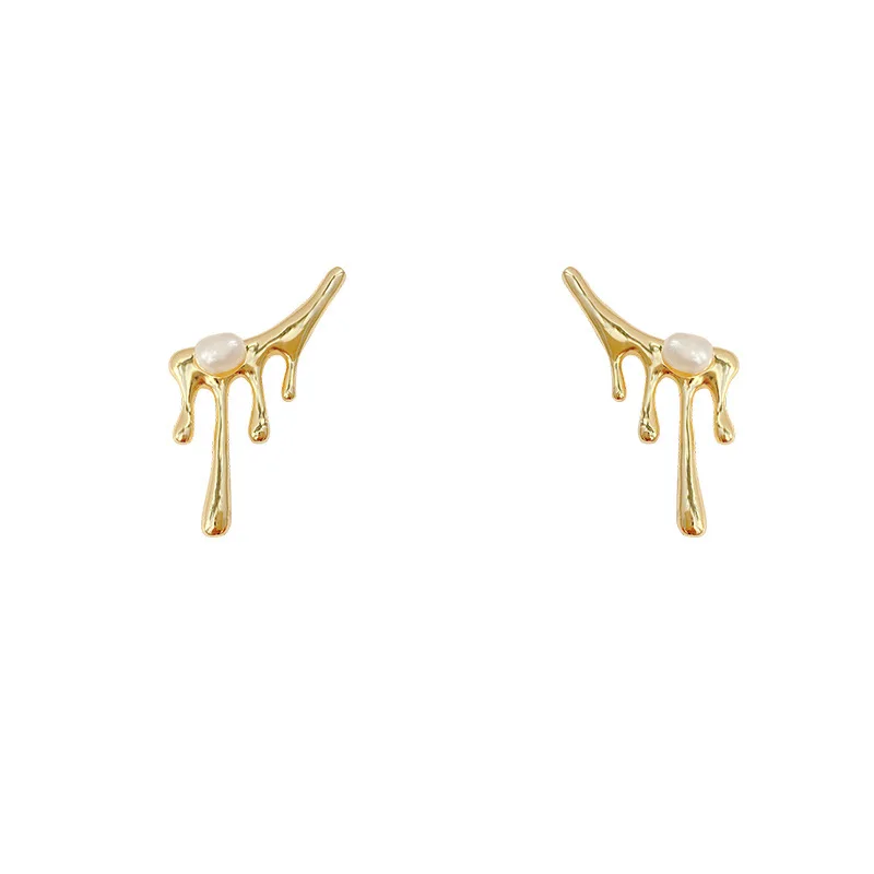 2022 New So Cool Liquid Metal Geometric Irregular Zircon Earrings for Woman Man Asymmetrical Earrings Jewelry Wholesale