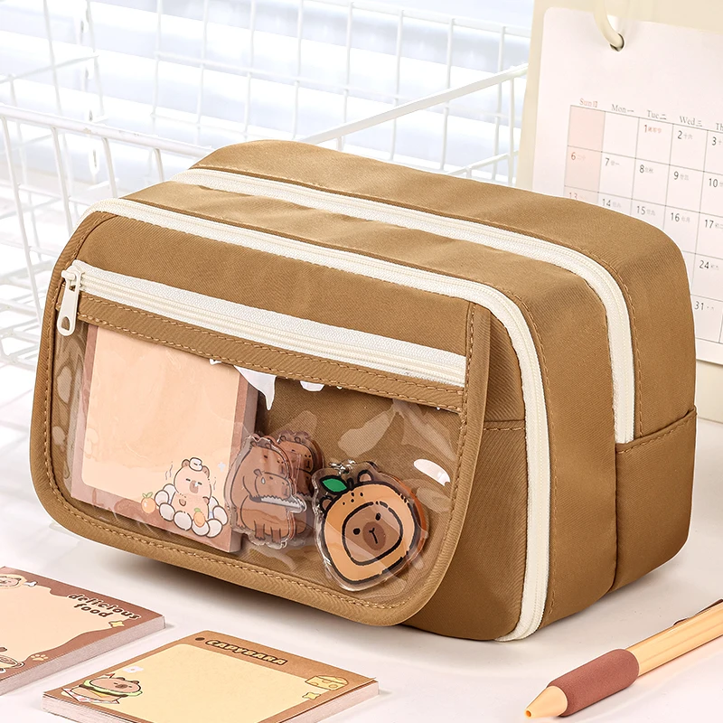 cute nine layers ultra- large capacity  pen bags containers with a  transparent partition bag  women cosmetics holder  pouch