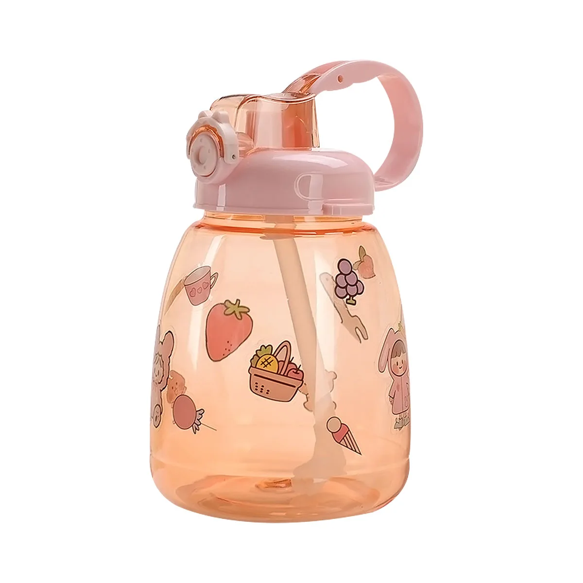 Милая бутылка для воды с большим животом, бутылка для воды, чашка с соломинкой и плечом, милый кувшин для воды 1000 мл для детей, наклейка