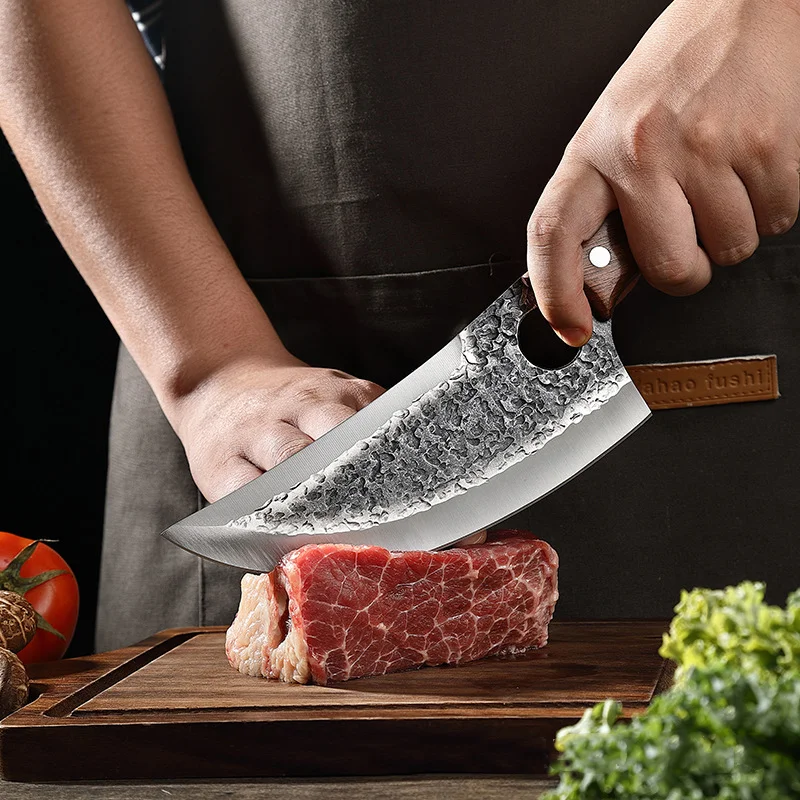 Hand Forged Butcher Knife Meat Cleaverwith Leather Sheath High Carbon Steel Butcher Knife Chopper for kitchen