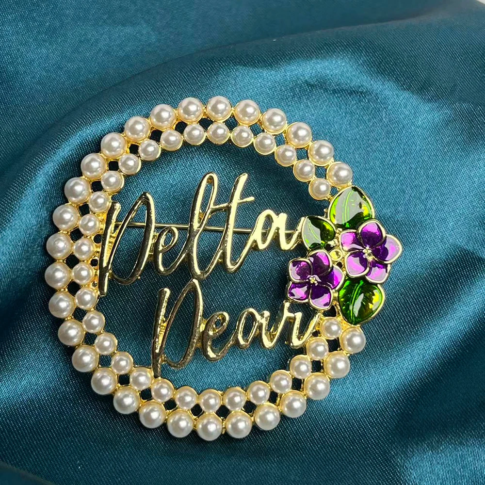 New Design Greek Letter Sorority Soror Dst Jewelry Sigma Delta Dear Pearl Brooch Pin Delta Theta Brooches Pins