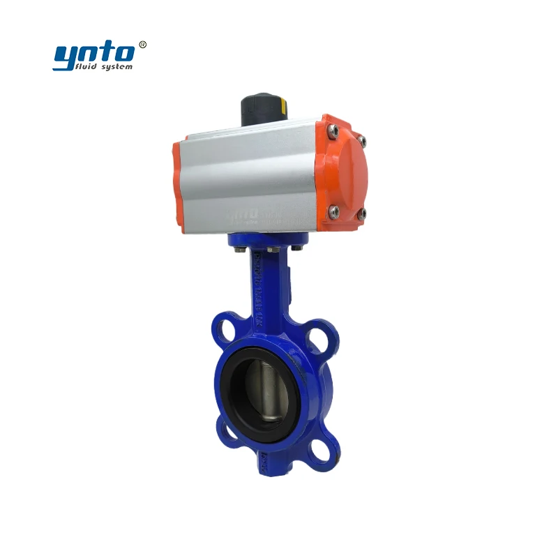 YNTO industrial 3 4 6 inch pneumatic actuator butterfly Valve Flow Control Ductile Iron SS wafer Butterfly Valve