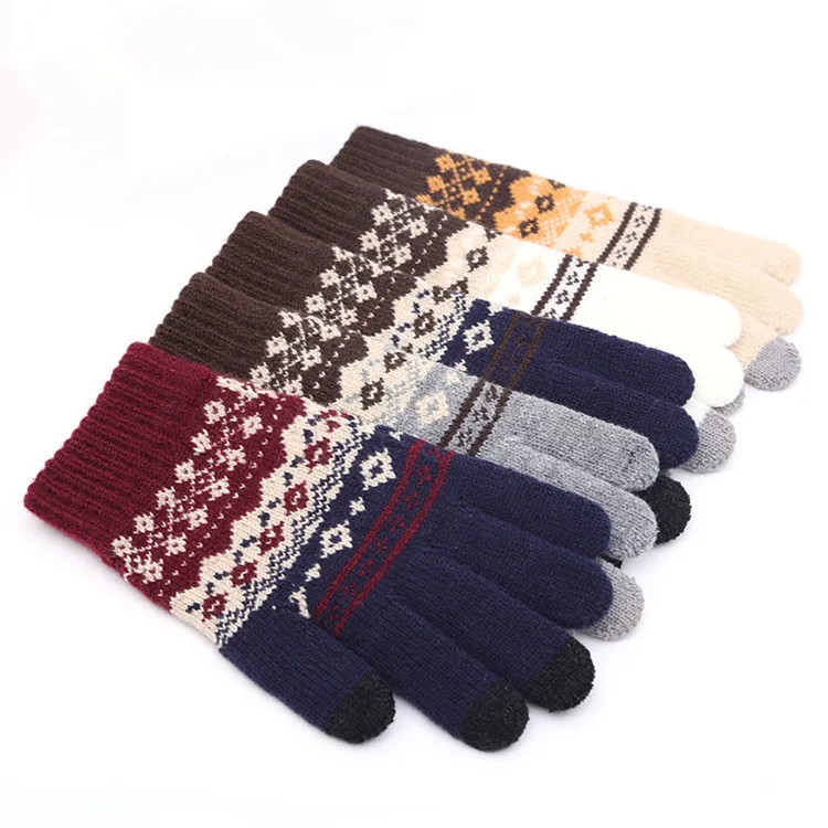 Мужские зимние теплые перчатки для мужчин и женщин, модные вязаные Веселые перчатки, женские перчатки для экрана