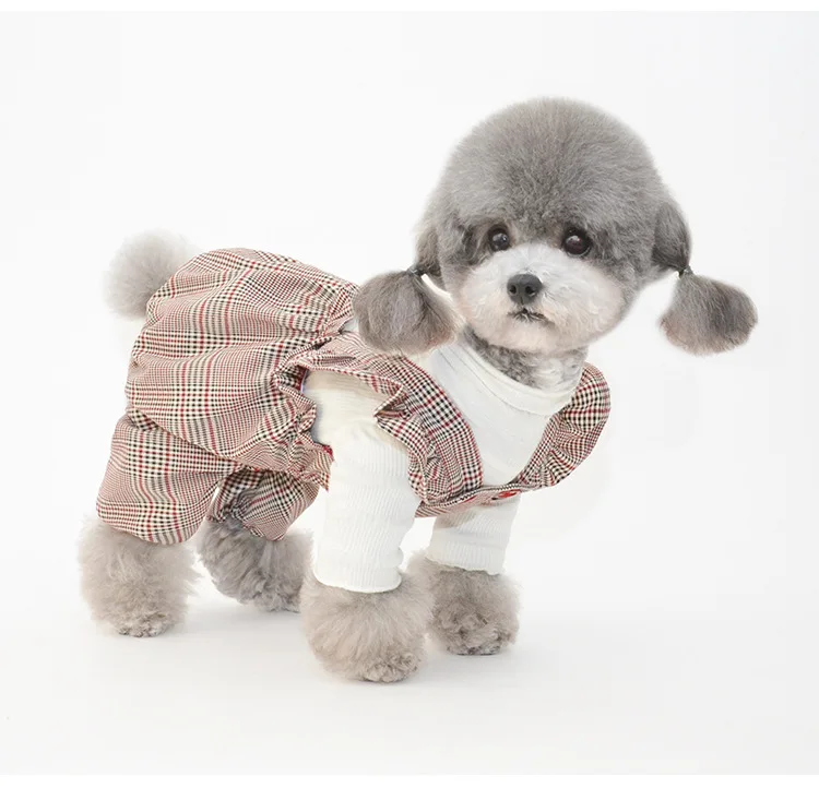 New Seasonal Fashion Pet Overalls Retro Plaid Dog and Cat Pumpkin Pants