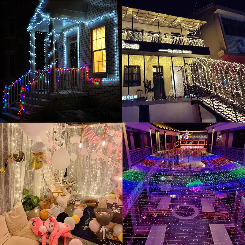49ft Festoon Led Star String Fairy Lights Street Garland Outdoor Waterproof For Wedding Christmas New Year Decor Lights
