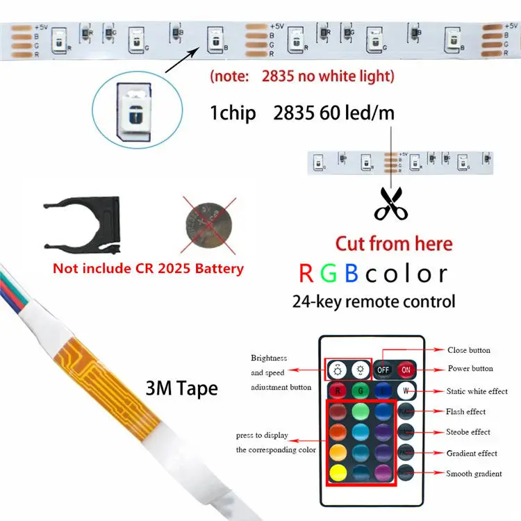 Светодиодная лента RGB 5 м Ip20 Ip65 с пультом ДУ