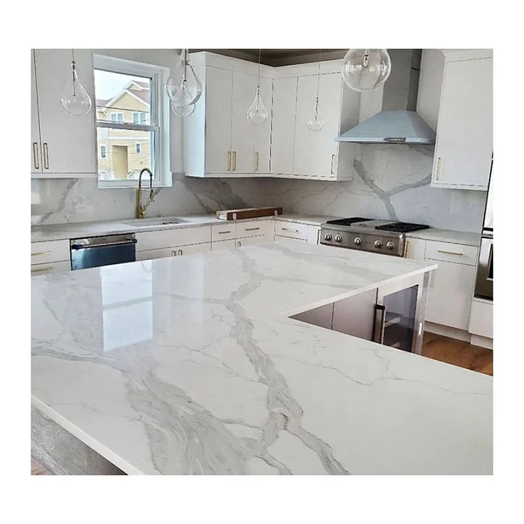 Artificial white engineered calacatta oro marble quantum quartz for worktop