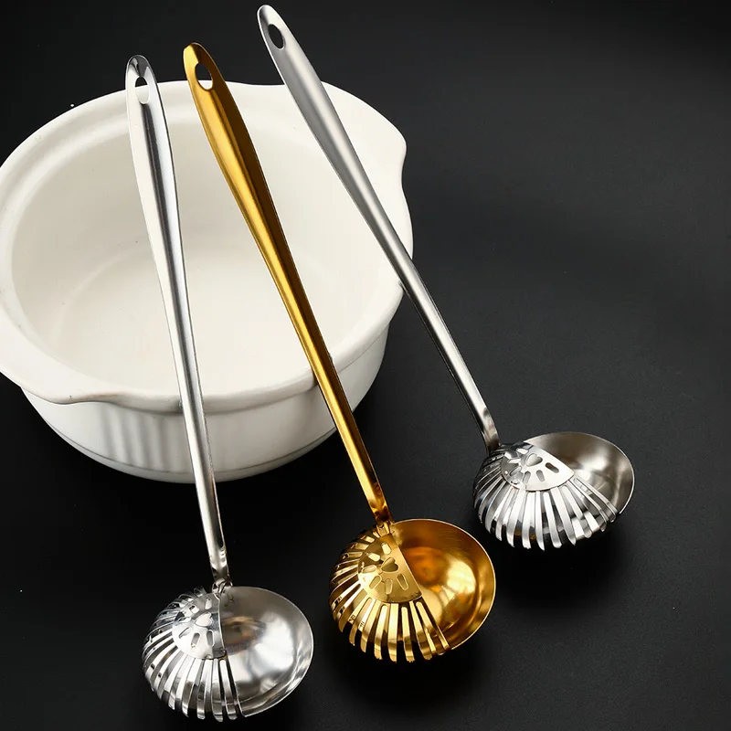 High Quality Kitchen Utensils Long Handle Hot Pot Spoon Soup Ladle Stainless Steel Colander Spoon